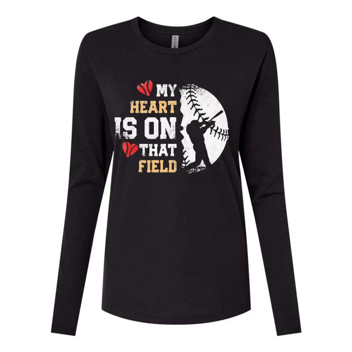 My Heart Is On That Field Baseball Softball Mom Womens Cotton Relaxed Long Sleeve T-Shirt