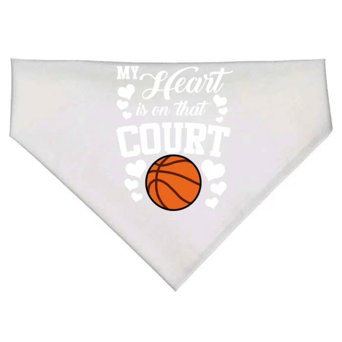 My Heart Is On That Court Basketball Mom Dad Husband Great Gift USA-Made Doggie Bandana