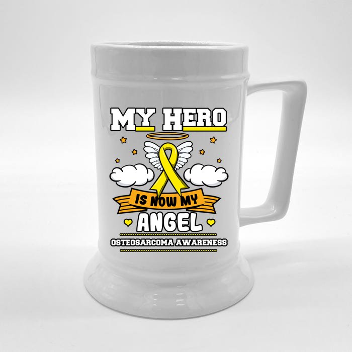 My Hero Is Now My Angel Osteosarcoma Awareness Os Advocate Gift Front & Back Beer Stein