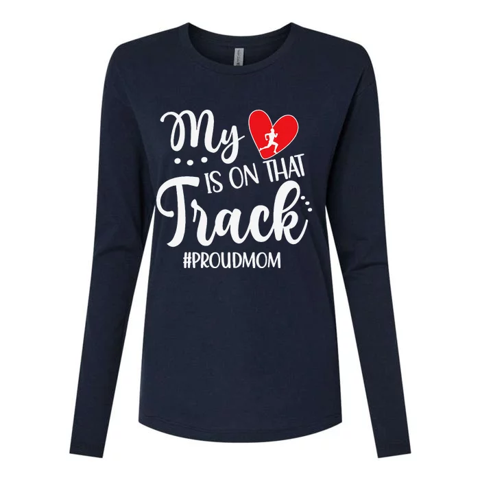 My Heart Is On That Track Proud Track Mom Womens Cotton Relaxed Long Sleeve T-Shirt