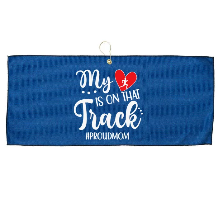 My Heart Is On That Track Proud Track Mom Large Microfiber Waffle Golf Towel