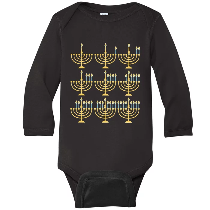 Menorah Hanukkah Jewish Christmas Holiday Season Baby Long Sleeve Bodysuit