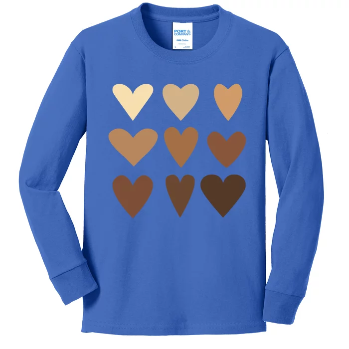 Melanin Hearts Junenth Black History Month Melanin Gift Kids Long Sleeve Shirt