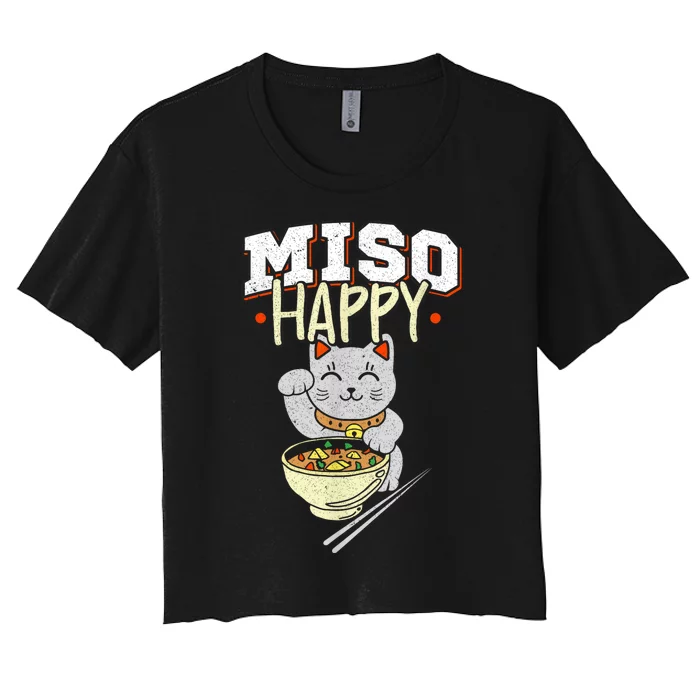 Miso Happy Japanese Food & Cat Lover Pun Women's Crop Top Tee