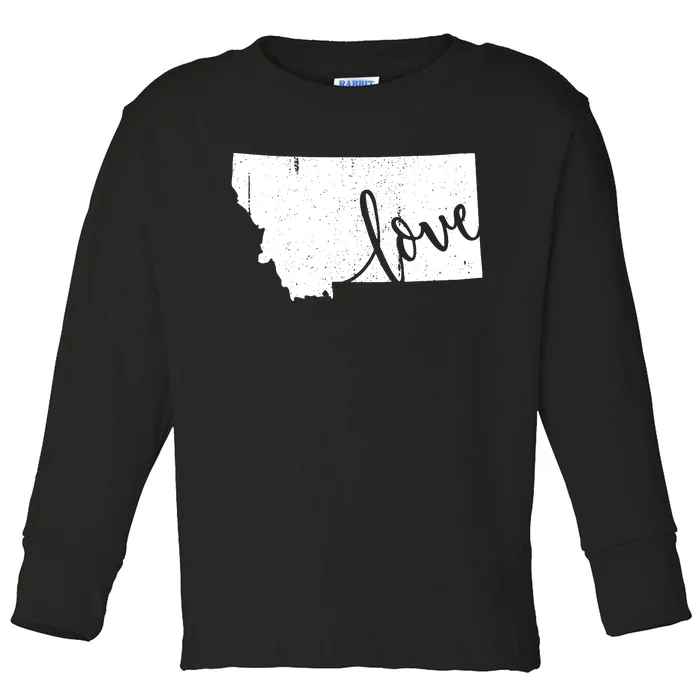 Montana Home Love Vintage State Map Outline Toddler Long Sleeve Shirt