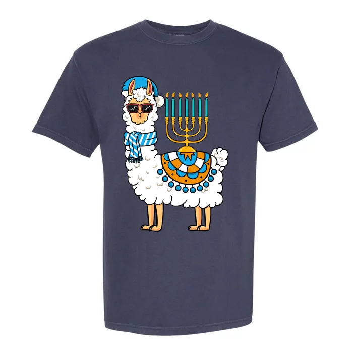 Menorah Hanukkah Llama Cute Alpaca Chanukah Garment-Dyed Heavyweight T-Shirt