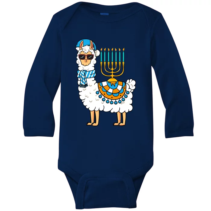 Menorah Hanukkah Llama Cute Alpaca Chanukah Baby Long Sleeve Bodysuit