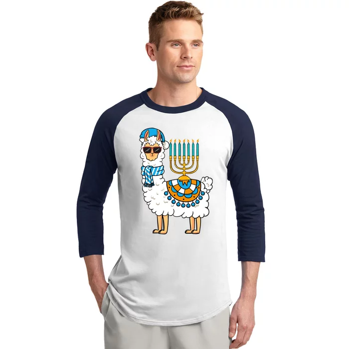 Menorah Hanukkah Llama Cute Alpaca Chanukah Baseball Sleeve Shirt