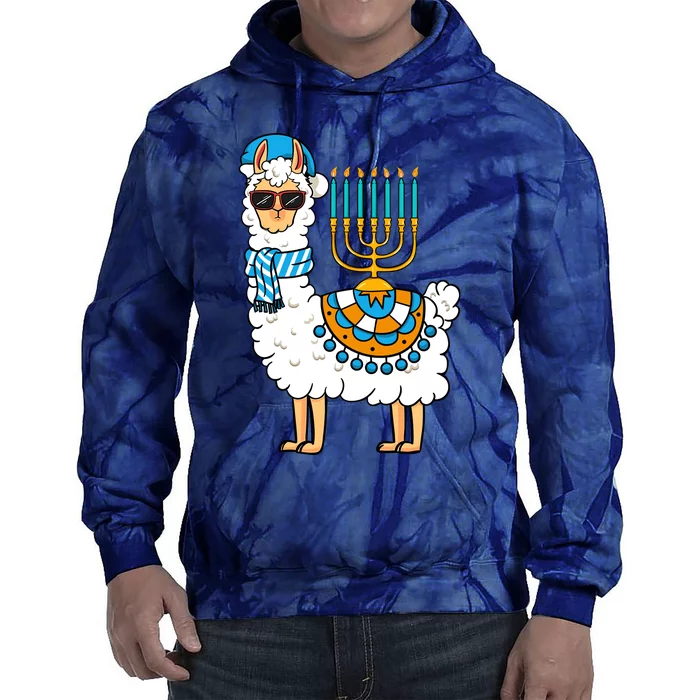 Menorah Hanukkah Llama Cute Alpaca Chanukah Tie Dye Hoodie