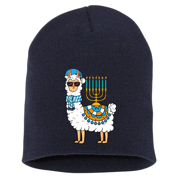 Menorah Hanukkah Llama Cute Alpaca Chanukah Short Acrylic Beanie