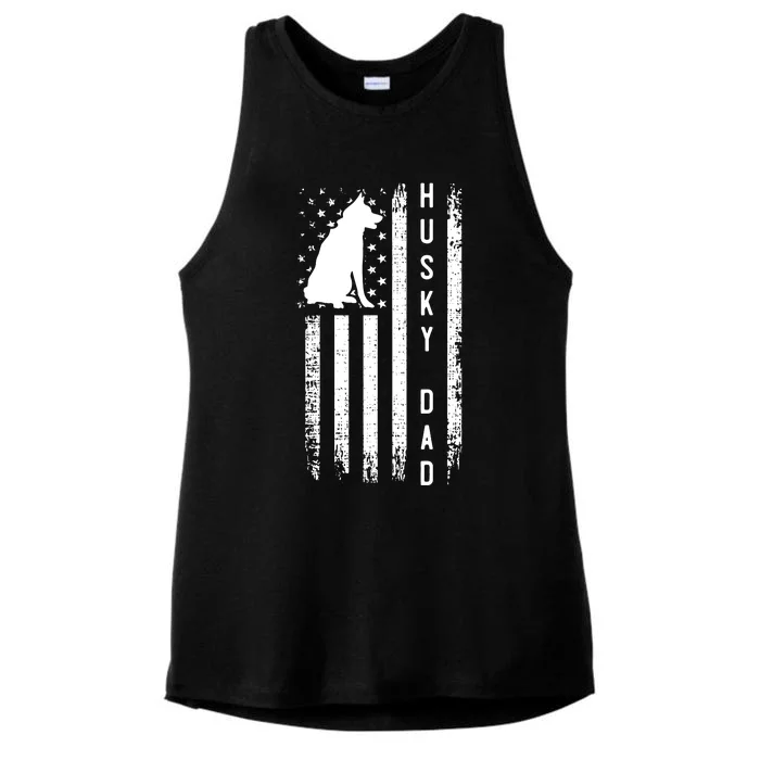 Men Husky Lover Gift Siberian Husky Dad American Flag Dog Lover Ladies Tri-Blend Wicking Tank