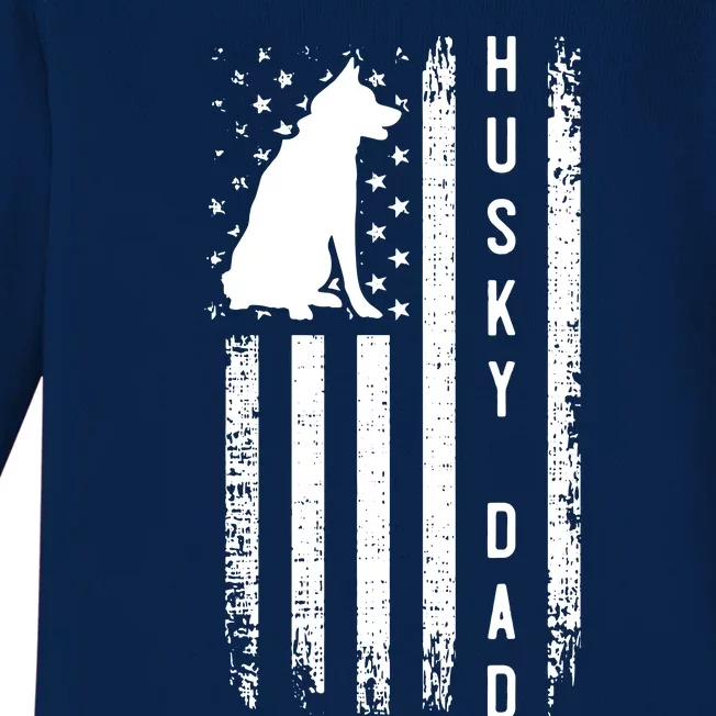 Men Husky Lover Gift Siberian Husky Dad American Flag Dog Lover Baby Long Sleeve Bodysuit