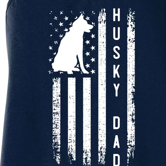 Men Husky Lover Gift Siberian Husky Dad American Flag Dog Lover Women's Racerback Tank