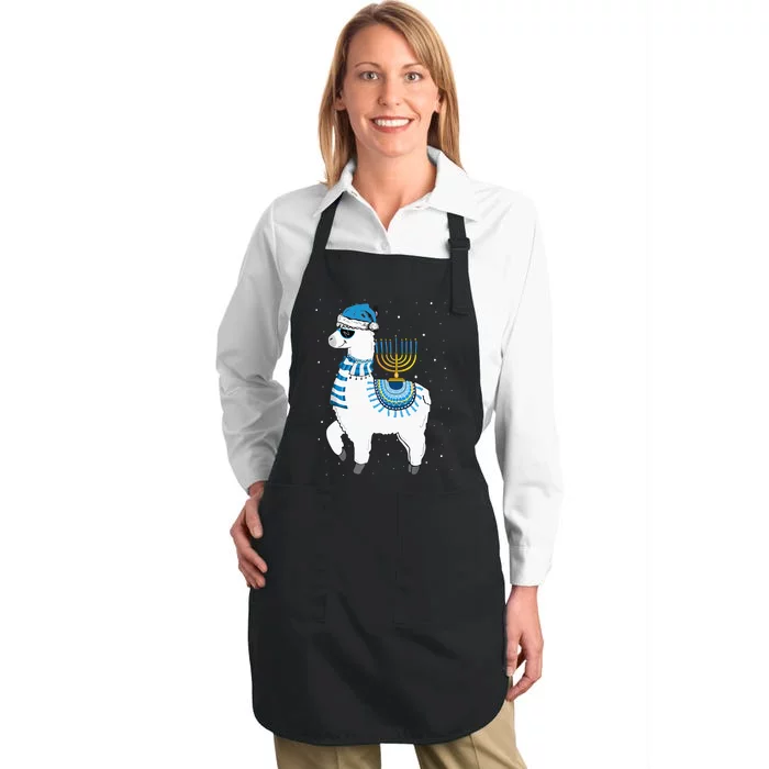 Menorah Hanukkah Llama Cute Alpaca Chanukah Christmas Pajama Full-Length Apron With Pocket