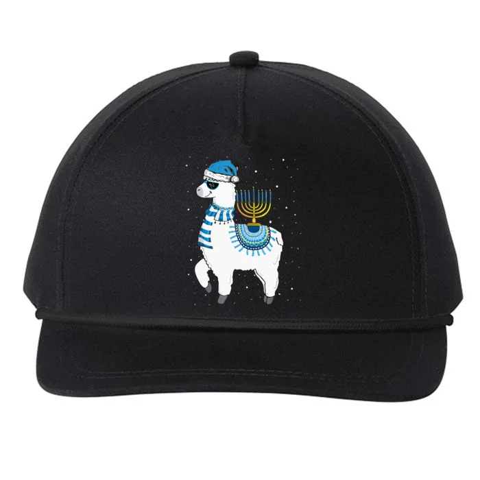 Menorah Hanukkah Llama Cute Alpaca Chanukah Christmas Pajama Snapback Five-Panel Rope Hat