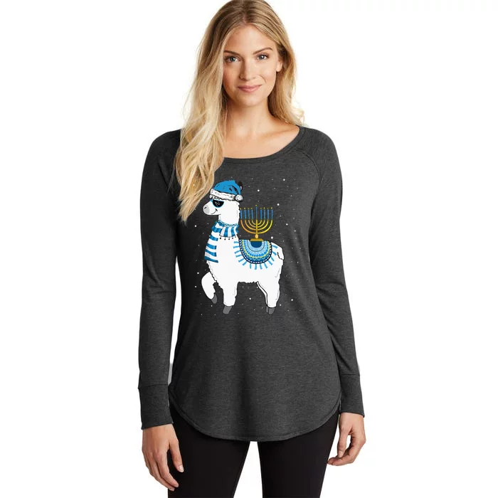 Menorah Hanukkah Llama Cute Alpaca Chanukah Christmas Pajama Women's Perfect Tri Tunic Long Sleeve Shirt