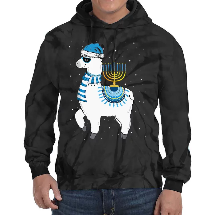 Menorah Hanukkah Llama Cute Alpaca Chanukah Christmas Pajama Tie Dye Hoodie