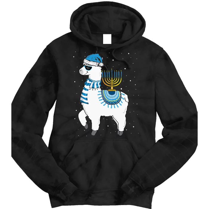 Menorah Hanukkah Llama Cute Alpaca Chanukah Christmas Pajama Tie Dye Hoodie