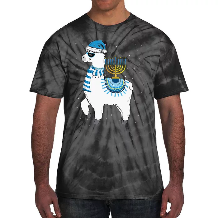 Menorah Hanukkah Llama Cute Alpaca Chanukah Christmas Pajama Tie-Dye T-Shirt