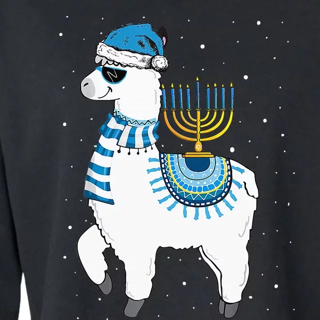 Menorah Hanukkah Llama Cute Alpaca Chanukah Christmas Pajama Cropped Pullover Crew