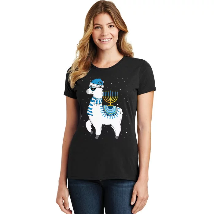 Menorah Hanukkah Llama Cute Alpaca Chanukah Christmas Pajama Women's T-Shirt