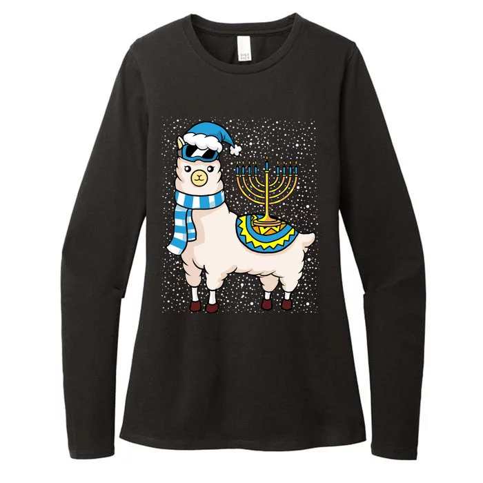 Menorah Hanukkah Llama Cute Alpaca Chanukah Womens CVC Long Sleeve Shirt