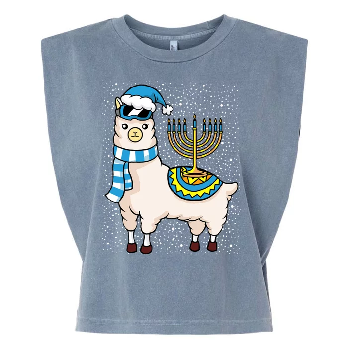 Menorah Hanukkah Llama Cute Alpaca Chanukah Garment-Dyed Women's Muscle Tee