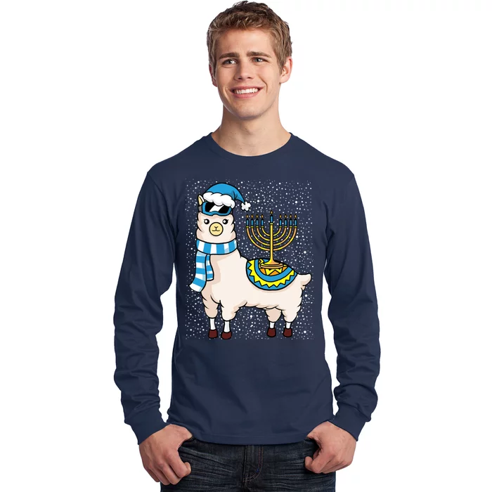 Menorah Hanukkah Llama Cute Alpaca Chanukah Long Sleeve Shirt