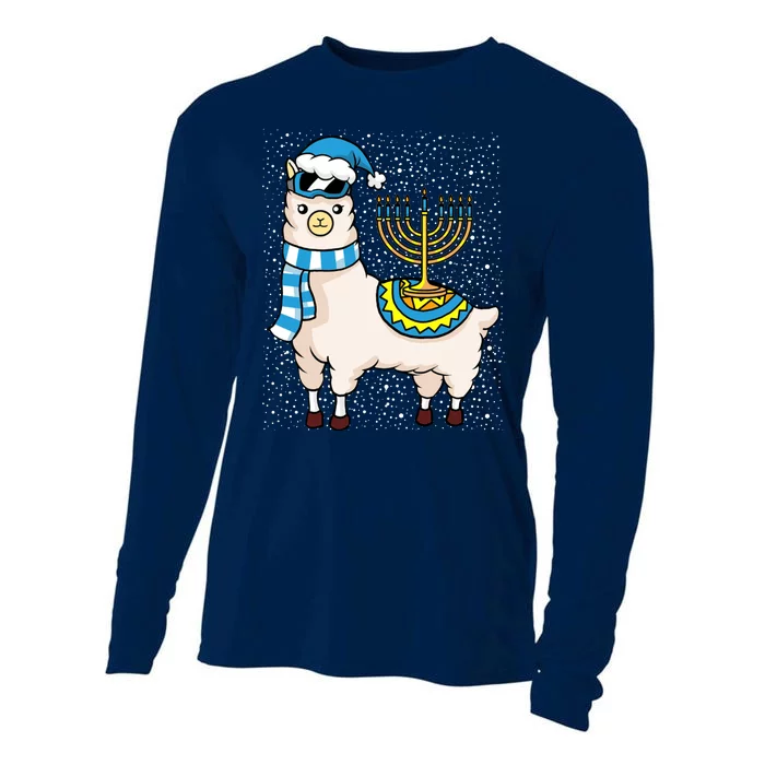 Menorah Hanukkah Llama Cute Alpaca Chanukah Cooling Performance Long Sleeve Crew