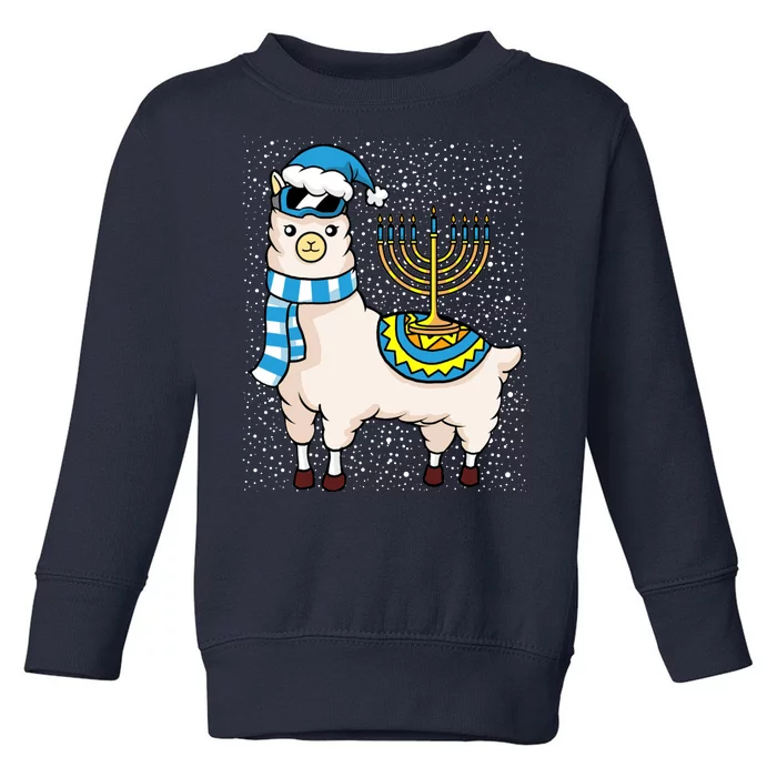 Menorah Hanukkah Llama Cute Alpaca Chanukah Toddler Sweatshirt