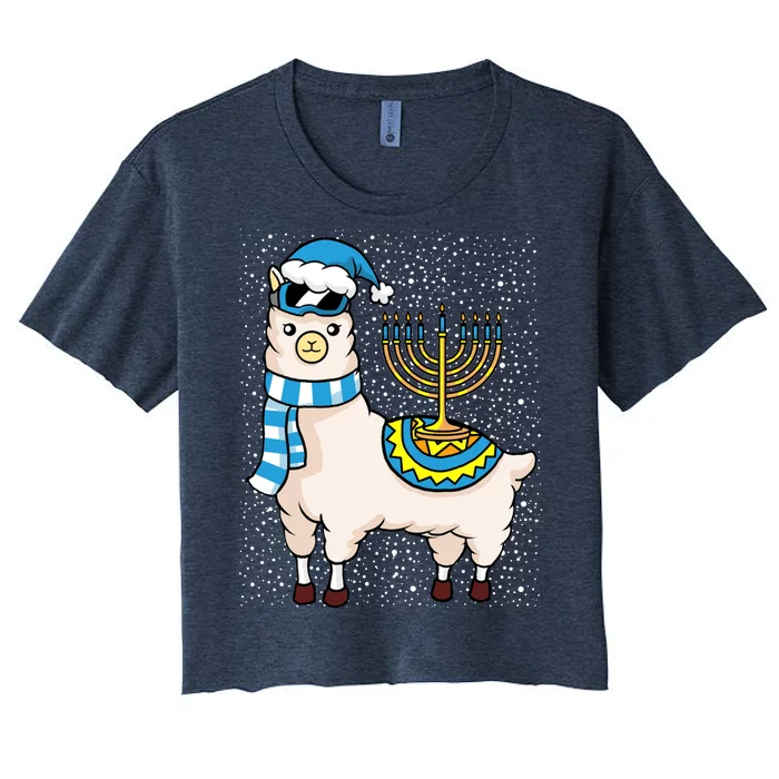 Menorah Hanukkah Llama Cute Alpaca Chanukah Women's Crop Top Tee