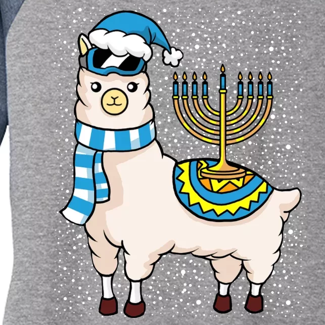 Menorah Hanukkah Llama Cute Alpaca Chanukah Women's Tri-Blend 3/4-Sleeve Raglan Shirt