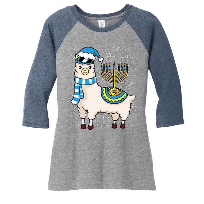 Menorah Hanukkah Llama Cute Alpaca Chanukah Women's Tri-Blend 3/4-Sleeve Raglan Shirt