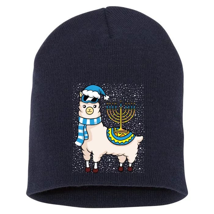 Menorah Hanukkah Llama Cute Alpaca Chanukah Short Acrylic Beanie