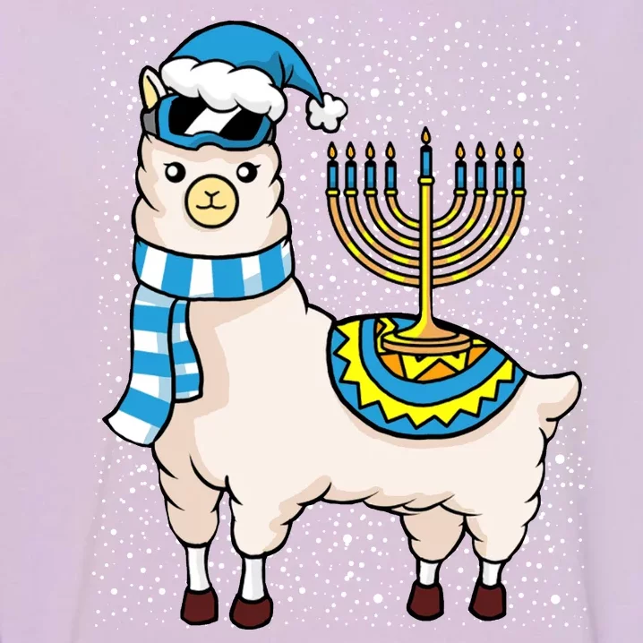 Menorah Hanukkah Llama Cute Alpaca Chanukah Garment-Dyed Sweatshirt