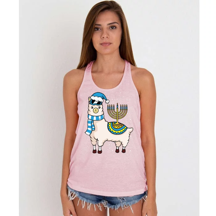 Menorah Hanukkah Llama Cute Alpaca Chanukah Women's Knotted Racerback Tank