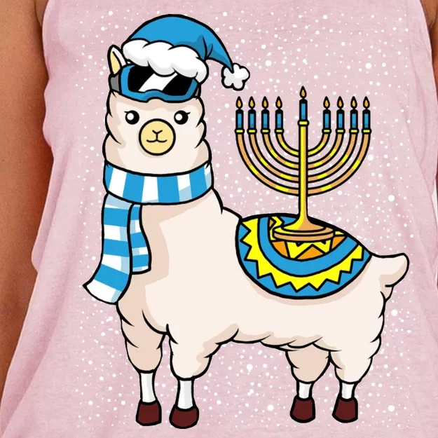 Menorah Hanukkah Llama Cute Alpaca Chanukah Women's Knotted Racerback Tank