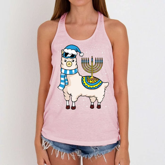 Menorah Hanukkah Llama Cute Alpaca Chanukah Women's Knotted Racerback Tank