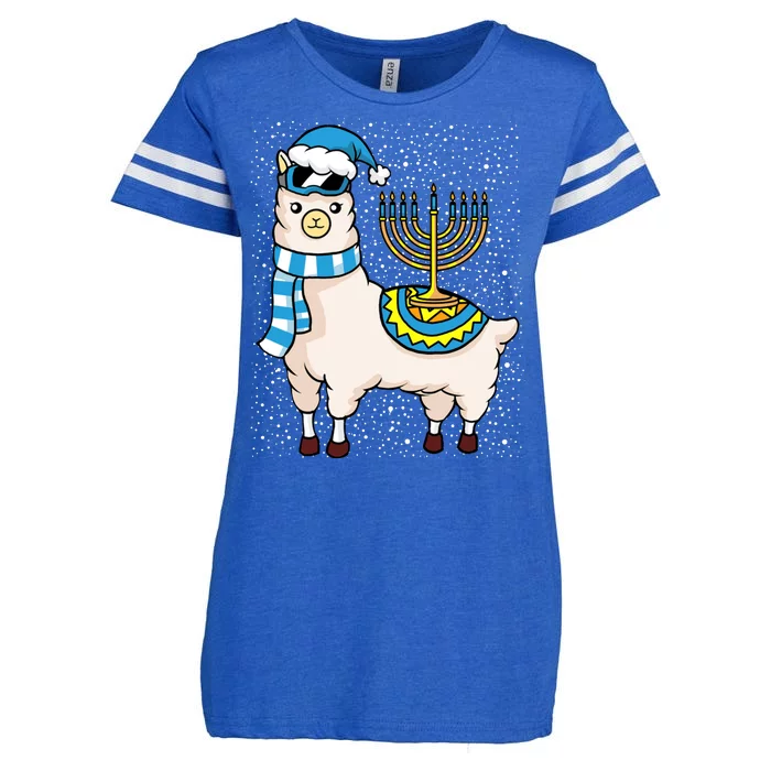 Menorah Hanukkah Llama Cute Alpaca Chanukah Enza Ladies Jersey Football T-Shirt