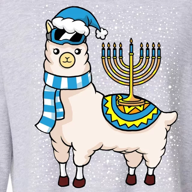 Menorah Hanukkah Llama Cute Alpaca Chanukah Cropped Pullover Crew