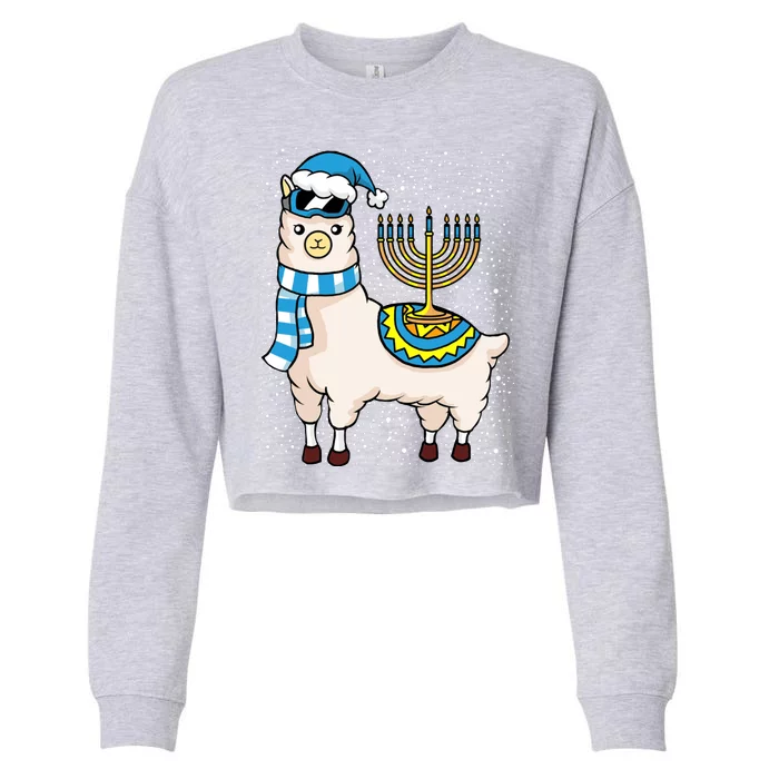 Menorah Hanukkah Llama Cute Alpaca Chanukah Cropped Pullover Crew