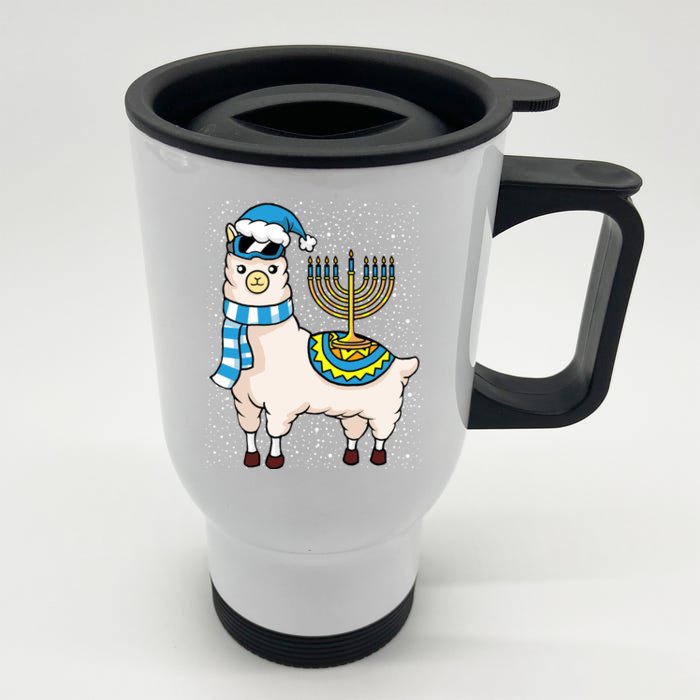 Menorah Hanukkah Llama Cute Alpaca Chanukah Front & Back Stainless Steel Travel Mug