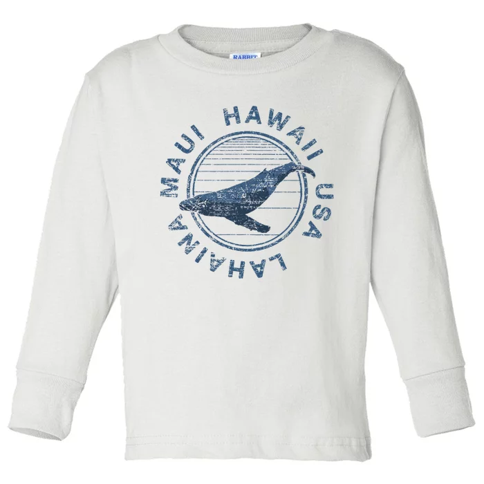 Maui Hawaii Lahaina Vintage Whale Toddler Long Sleeve Shirt