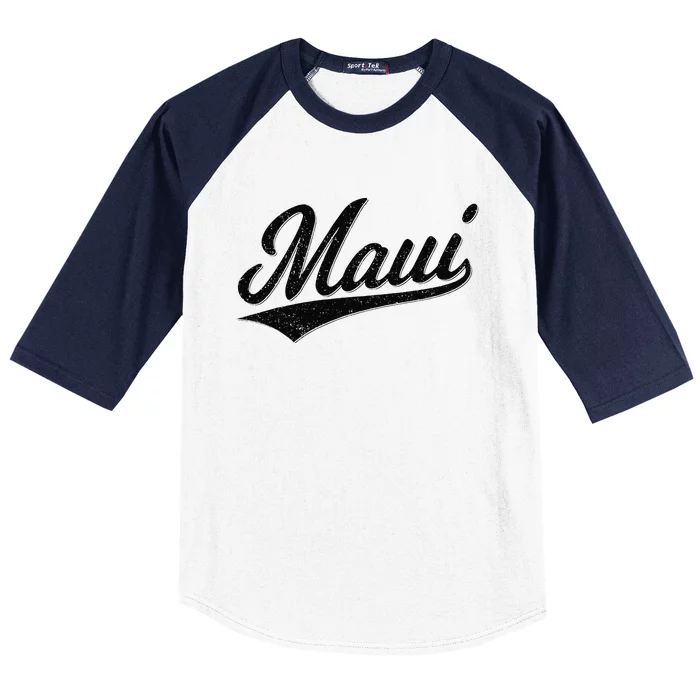 MAUI HAWAII LAHAINA VARSITY SCRIPT SPORTS JERSEY STYLE TEE Baseball Sleeve Shirt