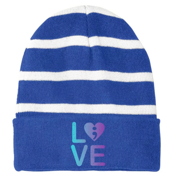 Mental Health Love Suicide Prevention Anxiety Awareness Funny Gift Striped Beanie with Solid Band