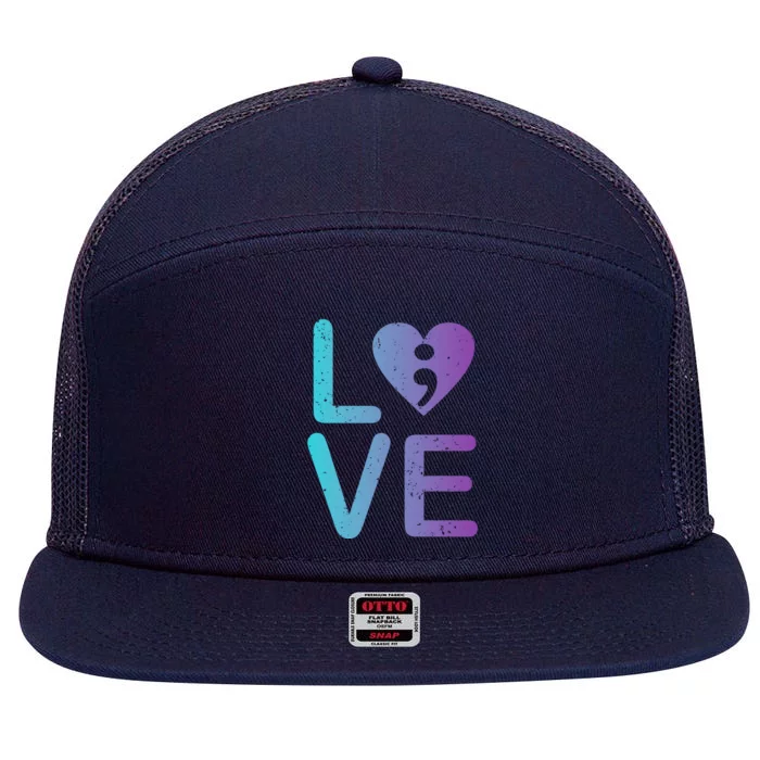 Mental Health Love Suicide Prevention Anxiety Awareness Funny Gift 7 Panel Mesh Trucker Snapback Hat