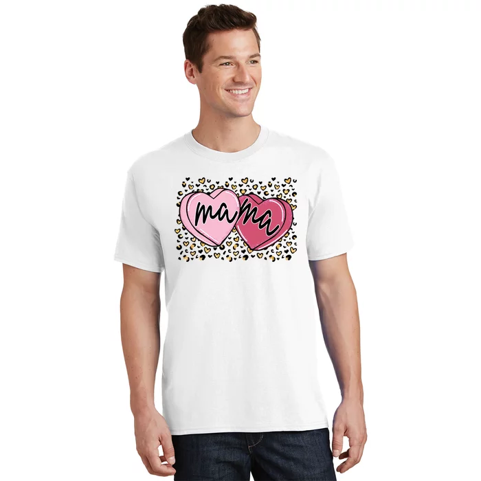 Mama Heart Leopard Valentines For Mom Mother's Day T-Shirt