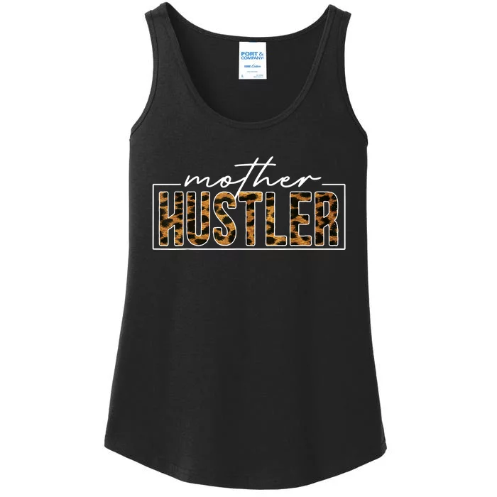 Mother Hustler Leopard Funny Mother Day Handwritten Style Ladies Essential Tank