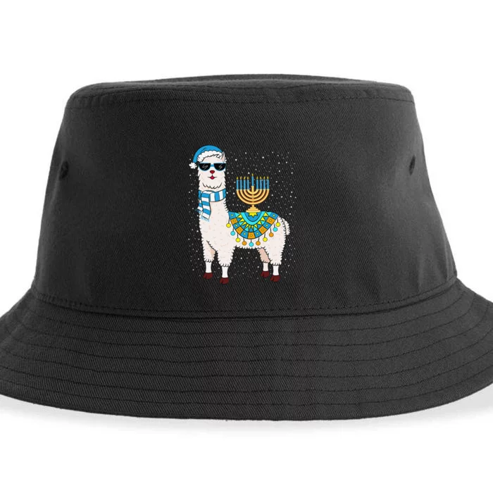 Menorah Hanukkah Llama Cute Alpaca Chanukah Gift Sustainable Bucket Hat