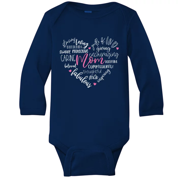 Mom Heart Love Typography Mother's Day Blessed Mama Life Baby Long Sleeve Bodysuit